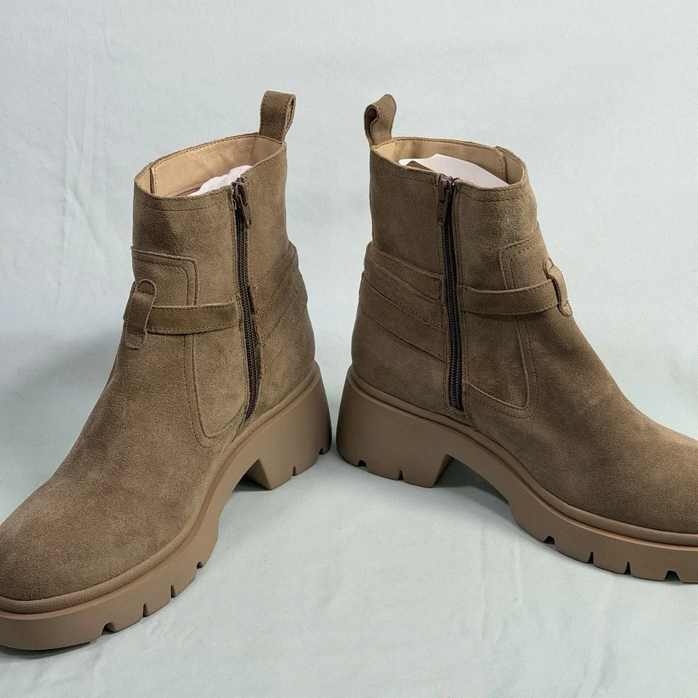 Steve‎ Madden Size-10M Womens Ankle Booties Coletta Lug Sole Suede Leather Taupe
